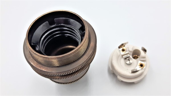 E27 3 part bulb holder lamp holder Antique Brass Effect 10mm thread 
