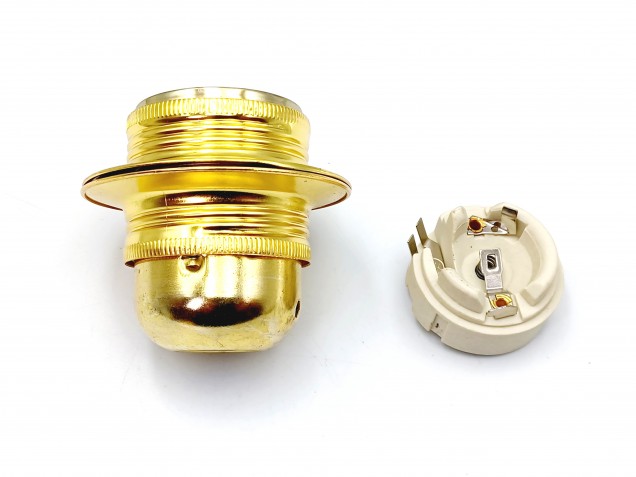 ES E27 lamp holder 3 part plus shade rings in Brass