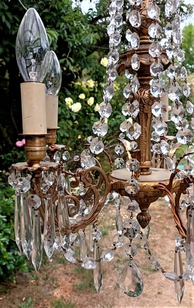 Venetian Style Brass And Crystal Chandelier - 5 Arm - Vintage