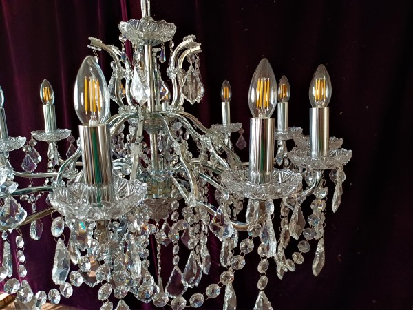 Large 12 arm crystal and glass chandelier pre-owned