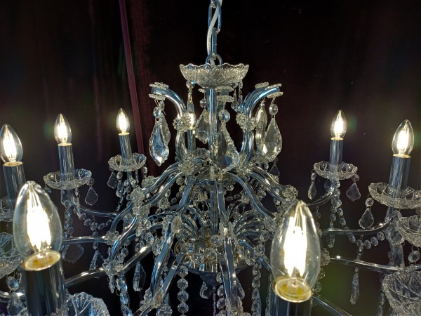 Large 12 arm crystal and glass chandelier pre-owned