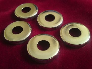 5 X CHROME PRESSED NUT COVERS WASHERS 10MM CENTRE HOLE
