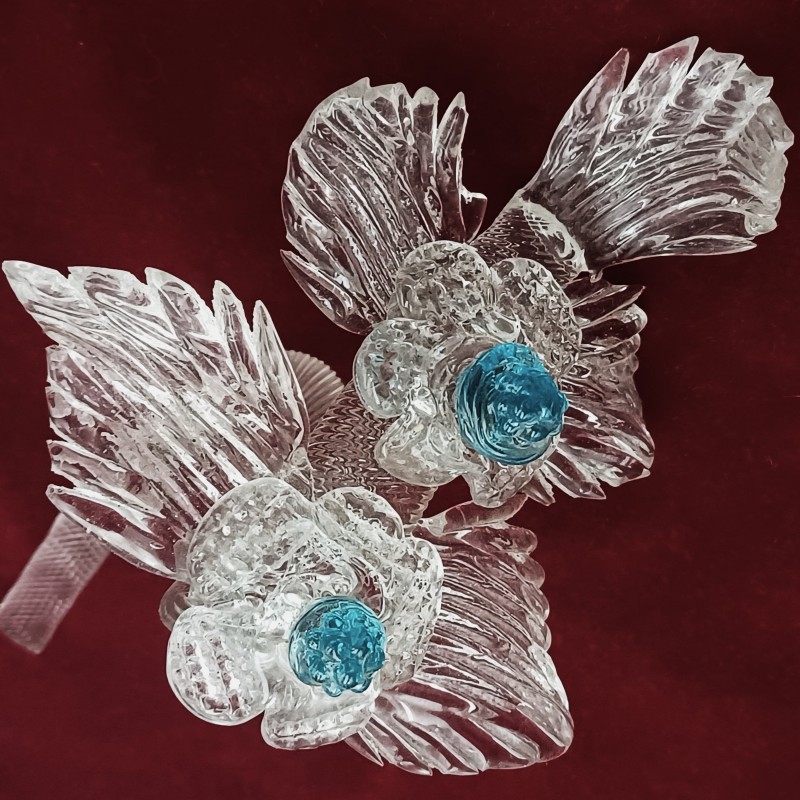 Vintage Murano Glass Chandelier Leaf with Blue Floral Decoration