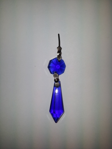 Blue Glass Chandelier Drop and Button With Silver Coloured Bow Clip