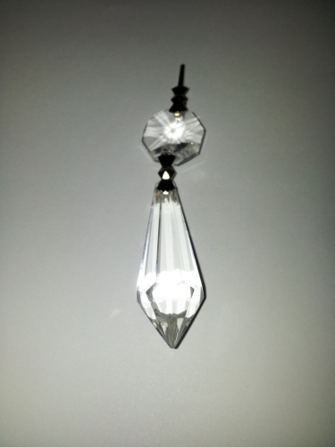 CLEAR CHANDELIER DROP AND BUTTON READY TO HANG 38MM X 13MM CHROME BOW CLIPS
