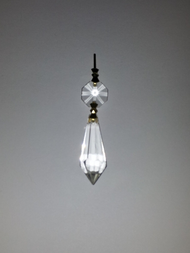 CLEAR CHANDELIER DROP AND BUTTON READY TO HANG 38MM X 13MM BRASS BOW CLIPS