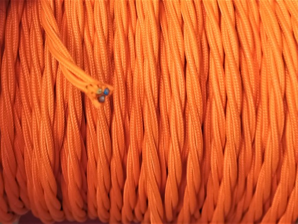 Braided 3 core silk flex lighting cable orange 0.75mm