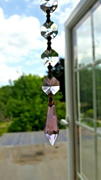 Crystal Suncatcher Hanging Pink Glass Pendant With 10 Crystal Swarovski Octagons