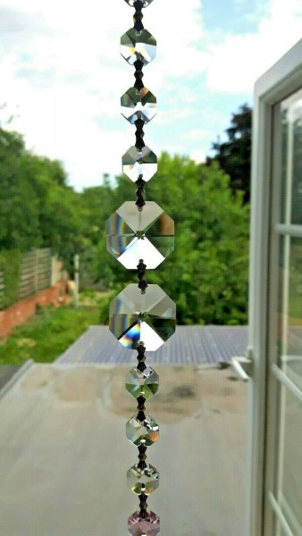 Crystal Suncatcher Hanging Pink Glass Pendant With 10 Crystal Swarovski Octagons