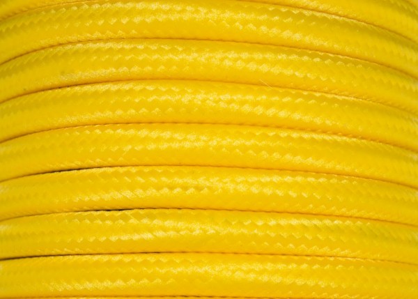 SILK BRAIDED 3 CORE ROUND FLEX ELECTRIC LIGHTING PERIOD CORD BUTTERCUP YELLOW 0.50 MM