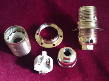 E14 3 part bulb lamp holder with shade ring Brass plate Finish