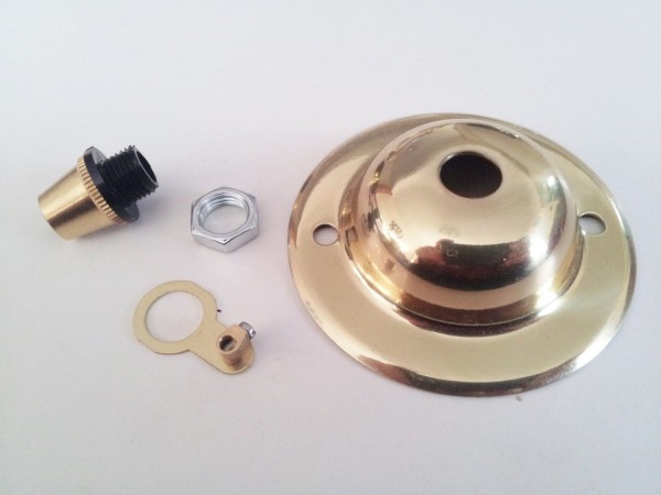 Brass or chrome ceiling dome plate with cord grip, earth tag and nut