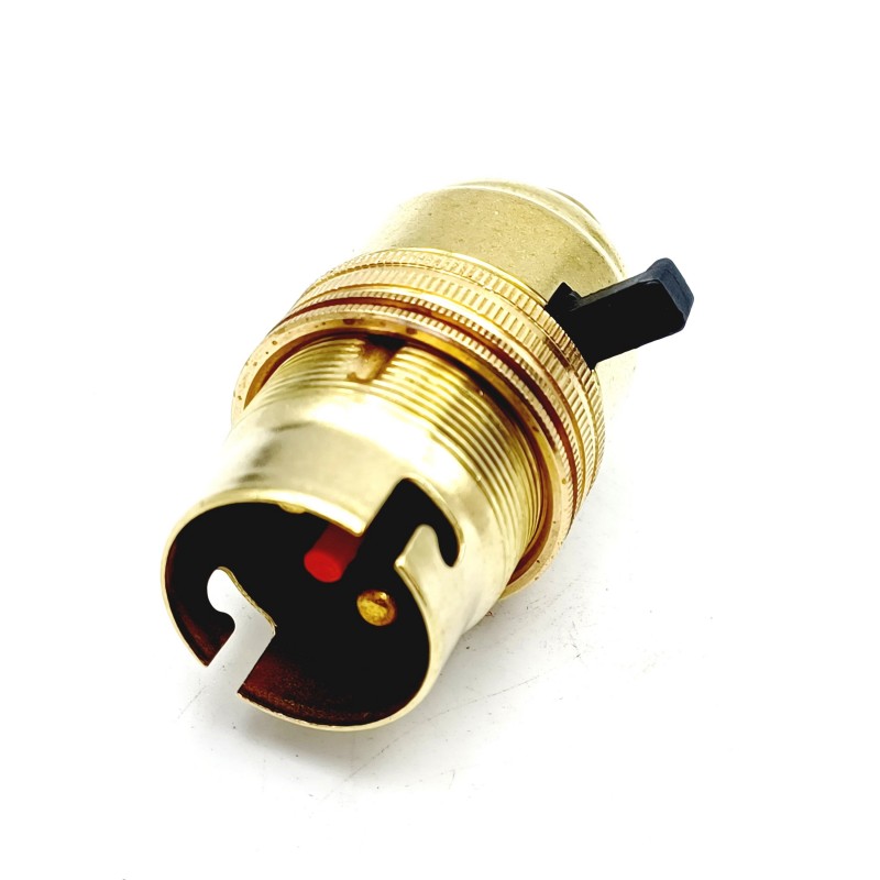 B22 Switched lamp holder Bayonet cap Brass Finish 10mm base thread