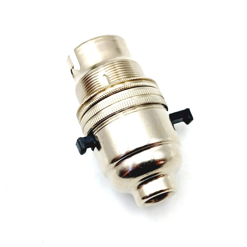 Switched lamp holder BC B22 nickel plated finish 10mm base