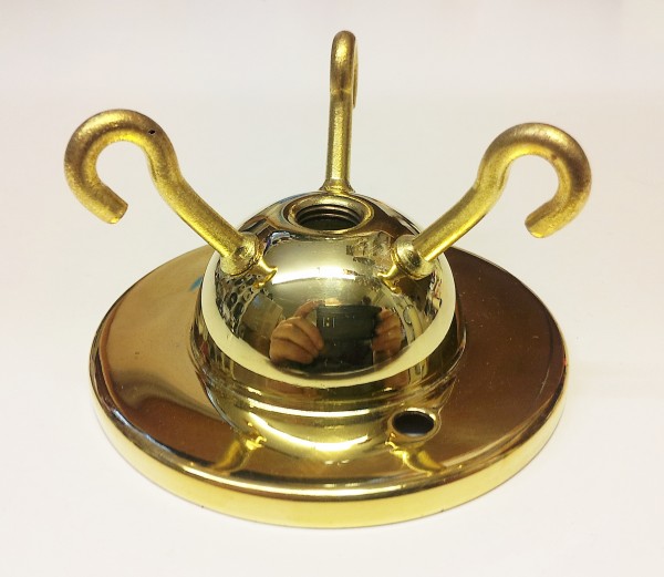 Chandelier 3 hook ceiling plate in polished brass