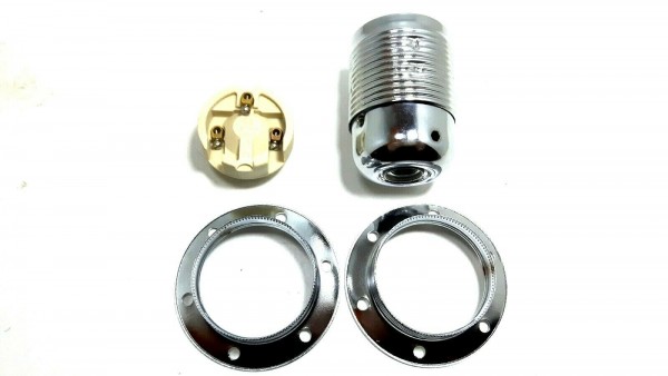 ES E27 Bulb lamp Holder 3 Part Plus Shade Rings In chrome Plated  